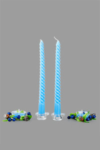 Набор подарочный "Нежность", синий, 26х14х3 см, 2 свечи витые + 2 подсвечника из стекла + 2 свечи в стекле.