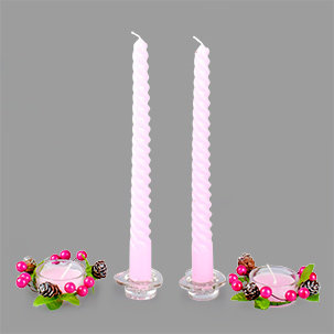Набор подарочный "Нежность", розовый, 26х14х3 см, 2 свечи витые + 2 подсвечника из стекла + 2 свечи в стекле.