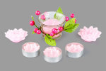 Набор подарочный &quot;Нежность&quot; розовый, 22х13х5 см,  3 чайные свечи + 2 свечи в виде лотоса  + подсвечник из стекла