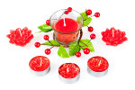 Набор подарочный &quot;Нежность&quot; красный, 22х13х5 см,  3 чайные свечи + 2 свечи в виде лотоса  + подсвечник из стекла