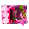 Набор подарочный "Нежность" розовый, 15х11х5 см,  3 свечи в виде розы + подсвечник из стекла