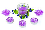 Набор подарочный &quot;Нежность&quot; фиолетовый, 22х13х5 см,  3 чайные свечи + 2 свечи в виде лотоса  + подсвечник из стекла